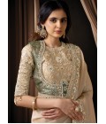 Beige Organza Rajwadi Koti Embroidery Wedding Saree