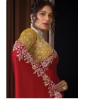 Red Satin Silk Thread Embroidery Wedding Saree