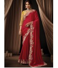 Red Satin Silk Thread Embroidery Wedding Saree