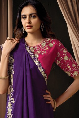 Purple Uppada Silk Handwork Wedding Saree