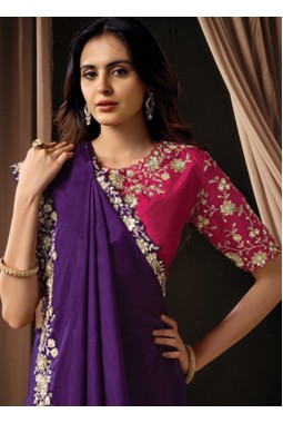 Purple Uppada Silk Handwork Wedding Saree