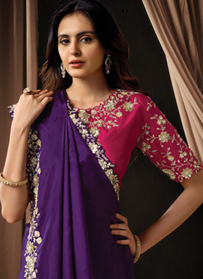 Purple Uppada Silk Handwork Wedding Saree