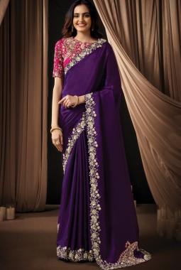 Purple Uppada Silk Handwork Wedding Saree