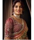 Brown Jacquard Silk Pearl Handwork Wedding Saree