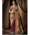 Brown Jacquard Silk Pearl Handwork Wedding Saree