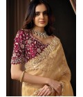 Yellow Organza Tissue Sequins Embroidery Wedding Saree