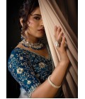Blue Organza Satin Embroidery Wedding Saree