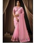 Pink Tissue Thread Work Designer Wedding Saree