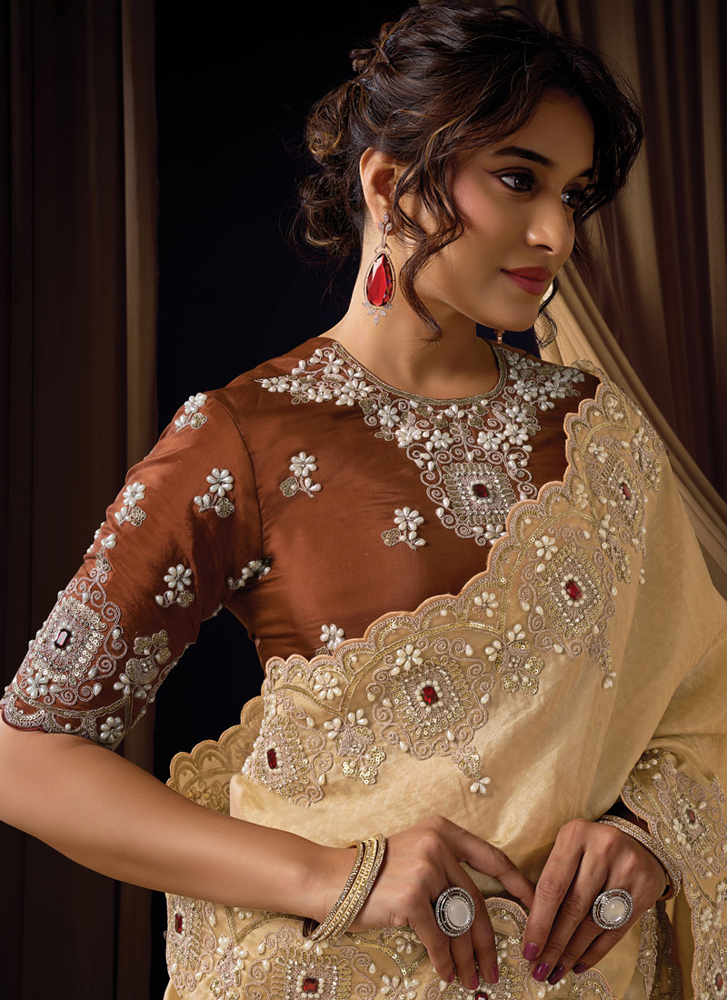 Lemon Jacquard Silk Sequins Embroidered Designer Wedding Saree