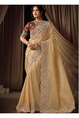 Lemon Jacquard Silk Sequins Embroidered Designer Wedding Saree