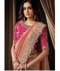 Peach Organza Satin Embroidery Designer Wedding Saree
