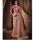 Peach Organza Satin Embroidery Designer Wedding Saree