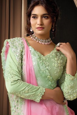 Pink Georgette Sequins Embroidered Designer Wedding Saree