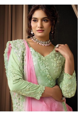 Pink Georgette Sequins Embroidered Designer Wedding Saree