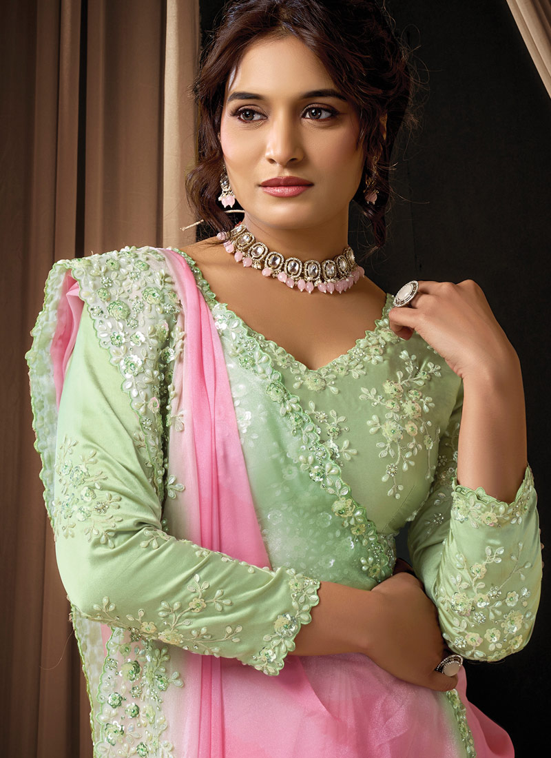 Pink Georgette Sequins Embroidered Designer Wedding Saree