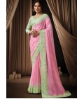 Pink Georgette Sequins Embroidered Designer Wedding Saree