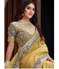 Mustard Banarasi Silk Pearl Embroidery Designer Wedding Saree