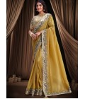 Mustard Banarasi Silk Pearl Embroidery Designer Wedding Saree