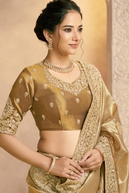 Mustard Silk Zardosi Handwork Designer Wedding Saree