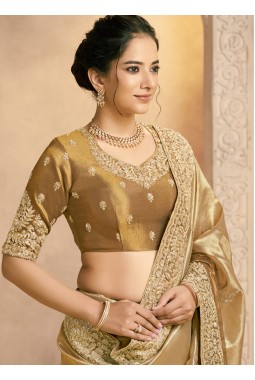 Mustard Silk Zardosi Handwork Designer Wedding Saree
