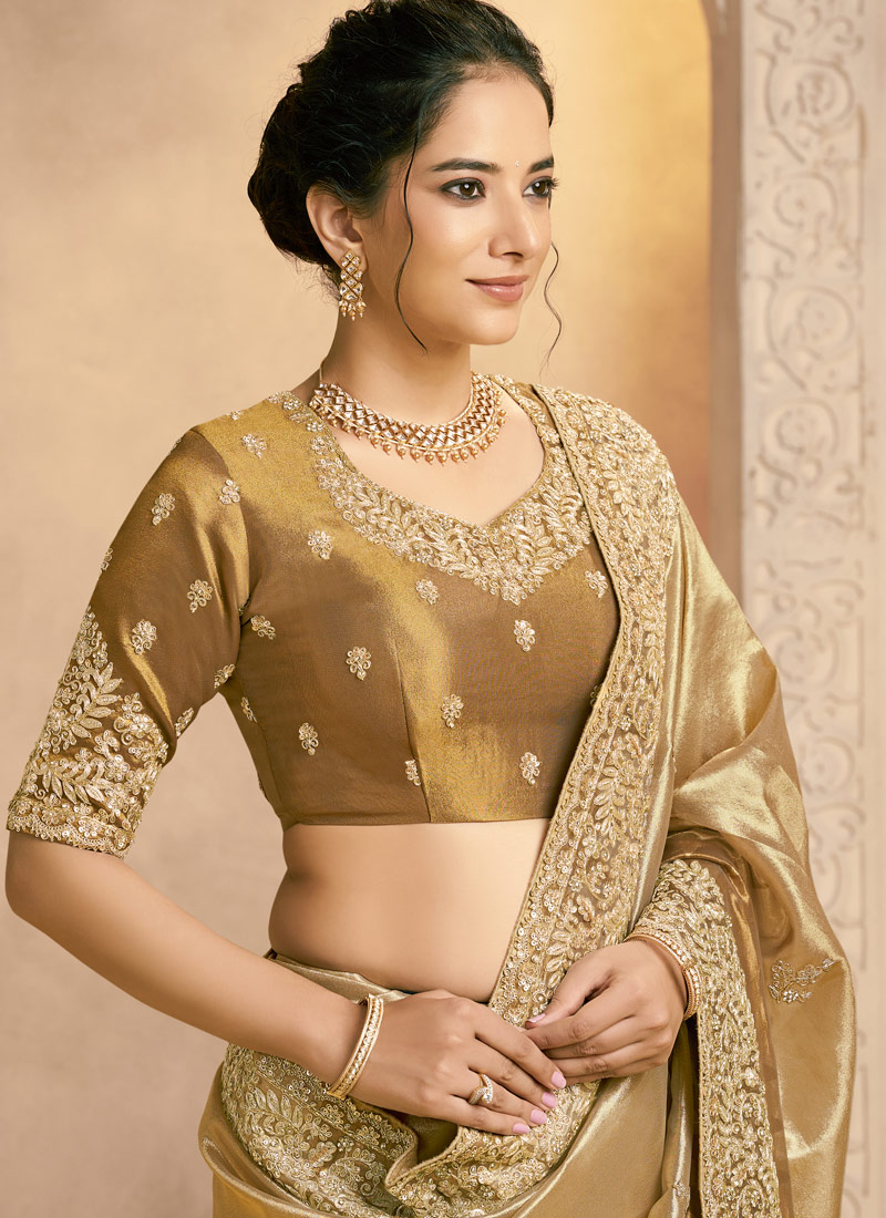 Mustard Silk Zardosi Handwork Designer Wedding Saree