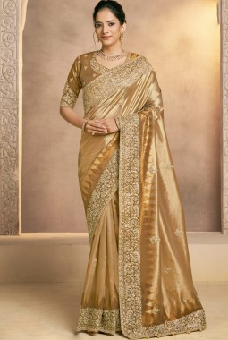 Mustard Silk Zardosi Handwork Designer Wedding Saree