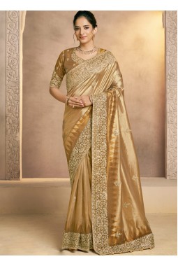Mustard Silk Zardosi Handwork Designer Wedding Saree