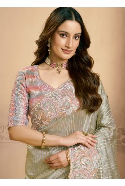 Grey Zari Tissue Swarovski Work Designer Wedding Saree