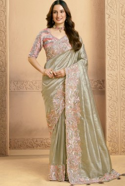 Grey Zari Tissue Swarovski Work Designer Wedding Saree
