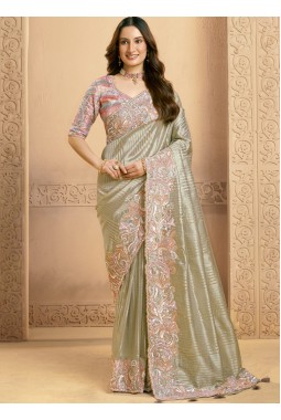 Grey Zari Tissue Swarovski Work Designer Wedding Saree