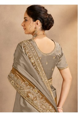 Mustard Zari Silk Handwork Designer Wedding Saree