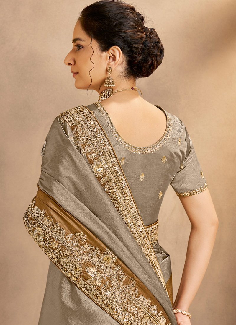 Mustard Zari Silk Handwork Designer Wedding Saree