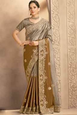 Mustard Zari Silk Handwork Designer Wedding Saree