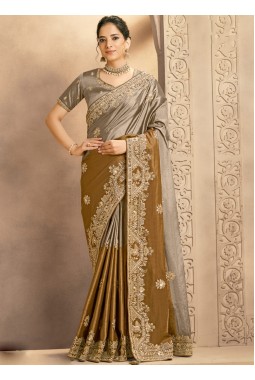 Mustard Zari Silk Handwork Designer Wedding Saree