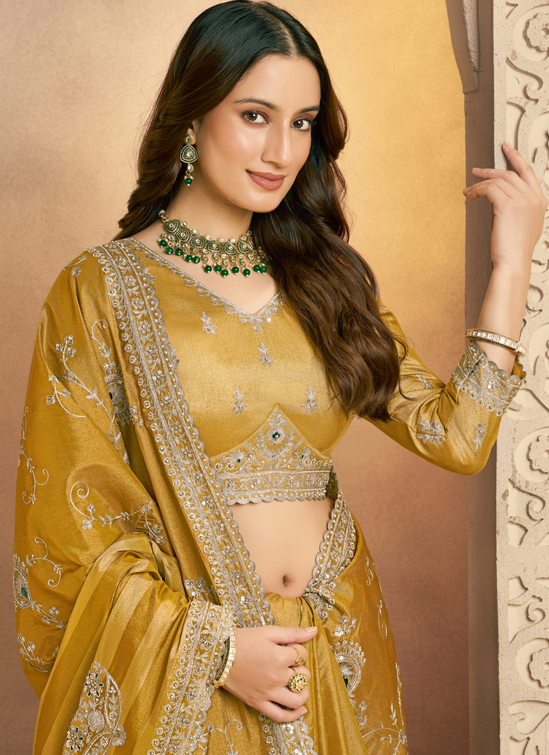 Yellow Kanjivaram Silk Sequins Designer Wedding Saree