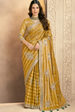 Yellow Kanjivaram Silk Sequins Designer Wedding Saree
