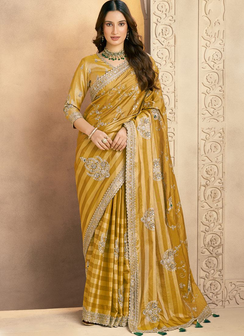 Yellow Kanjivaram Silk Sequins Designer Wedding Saree