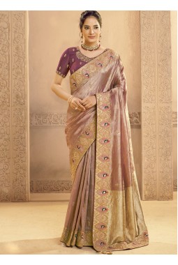 Purple Tissue Silk Handwork Designer Wedding Saree