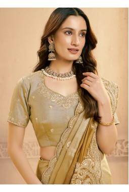 Mustard Zari Silk Sequins Work Designer Wedding Saree