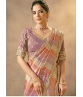 Lavender Banarasi Tissue Pearls Work Designer Wedding Saree