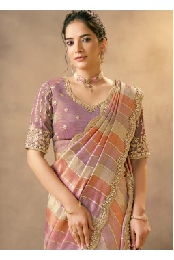 Lavender Banarasi Tissue Pearls Work Designer Wedding Saree