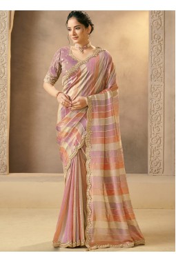 Lavender Banarasi Tissue Pearls Work Designer Wedding Saree