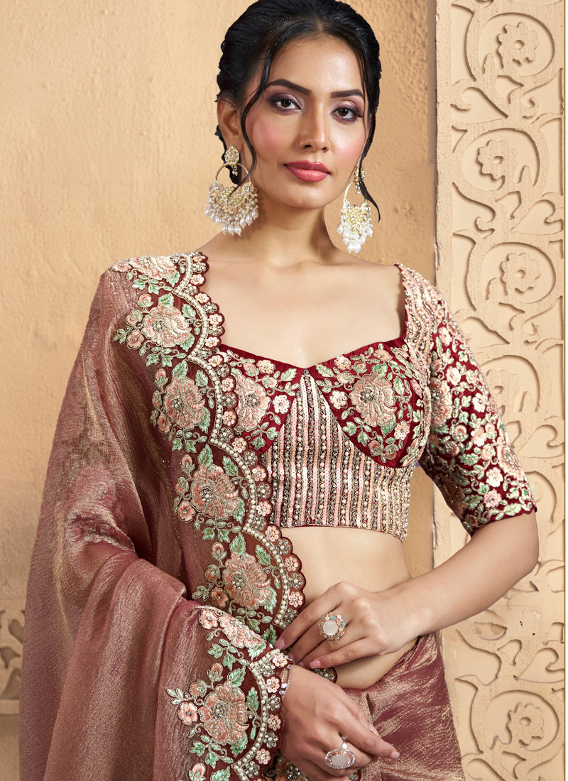 Pink Banasari Crush Embroidered Designer Wedding Saree