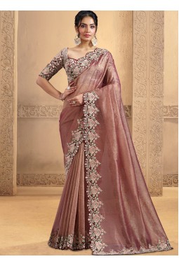 Pink Banasari Crush Embroidered Designer Wedding Saree