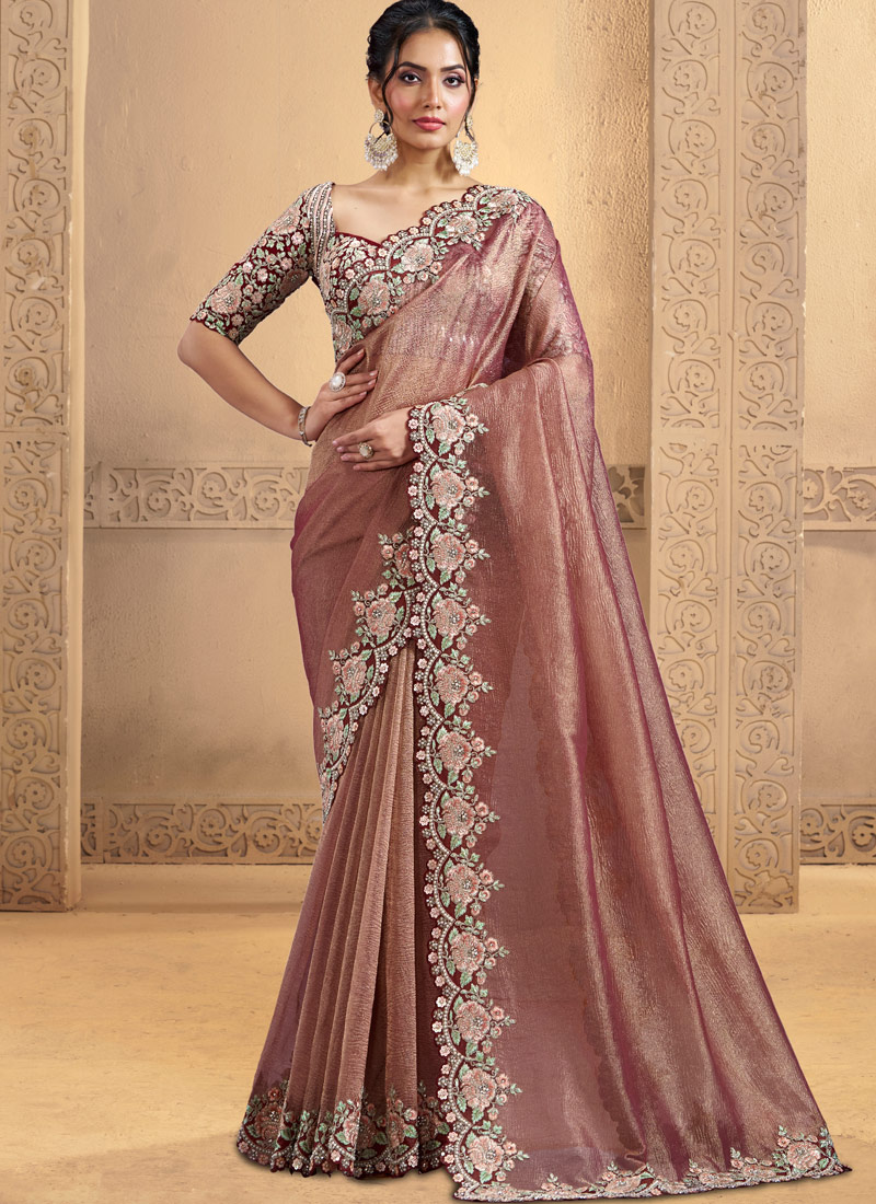 Pink Banasari Crush Embroidered Designer Wedding Saree