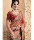 Orange Tissue Handwork Designer Wedding Saree