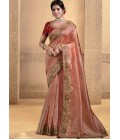 Orange Tissue Handwork Designer Wedding Saree