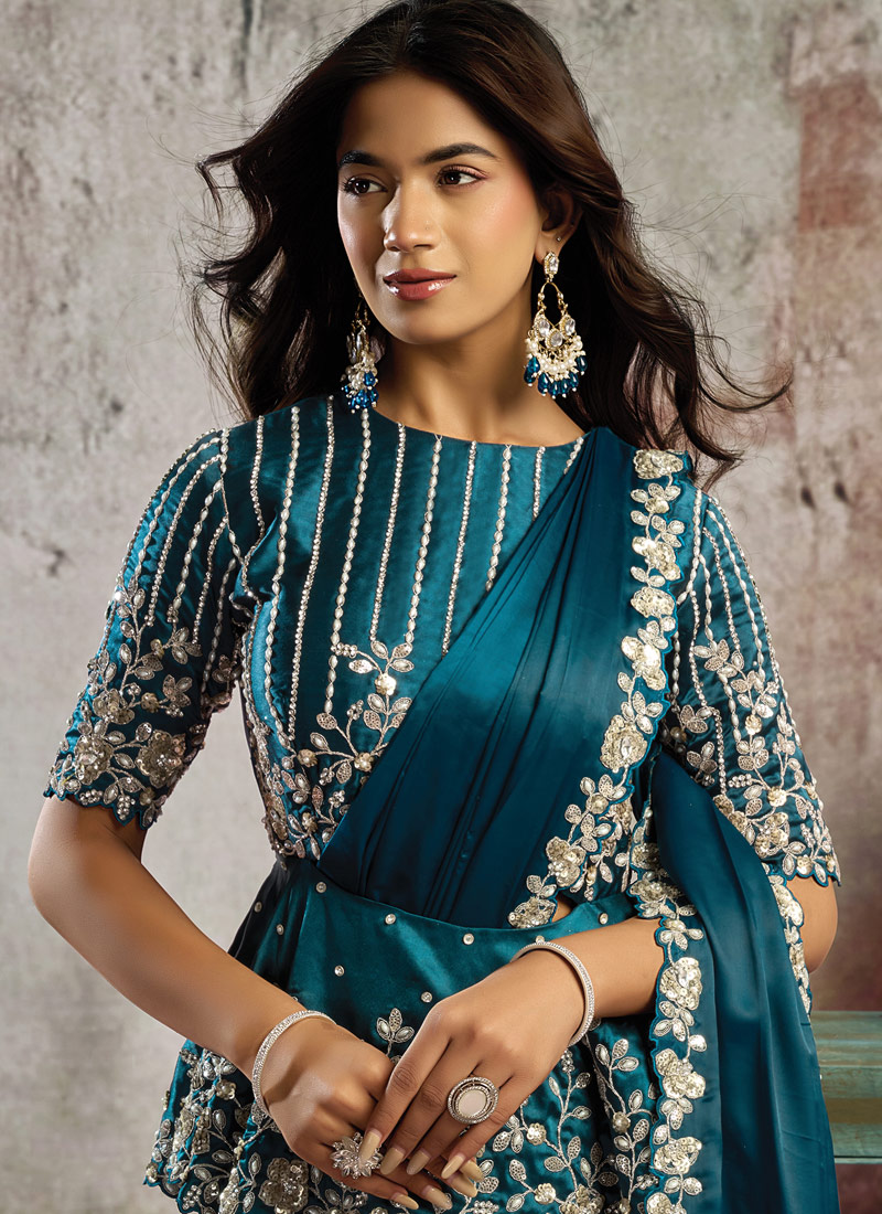 Designer Rama One Minute Saree with Dual Sequins And Crystal Stone Embellishment