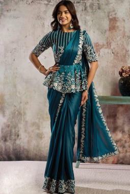 Designer Rama One Minute Saree with Dual Sequins And Crystal Stone Embellishment