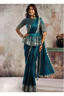 Designer Rama One Minute Saree with Dual Sequins And Crystal Stone Embellishment